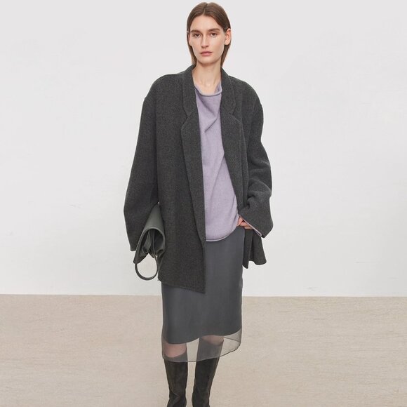 CHICJOC Asymmetric Draped Neck Wool–Cashmere Cardigan Soft Mist Purple size 36 - Picture 2 of 7